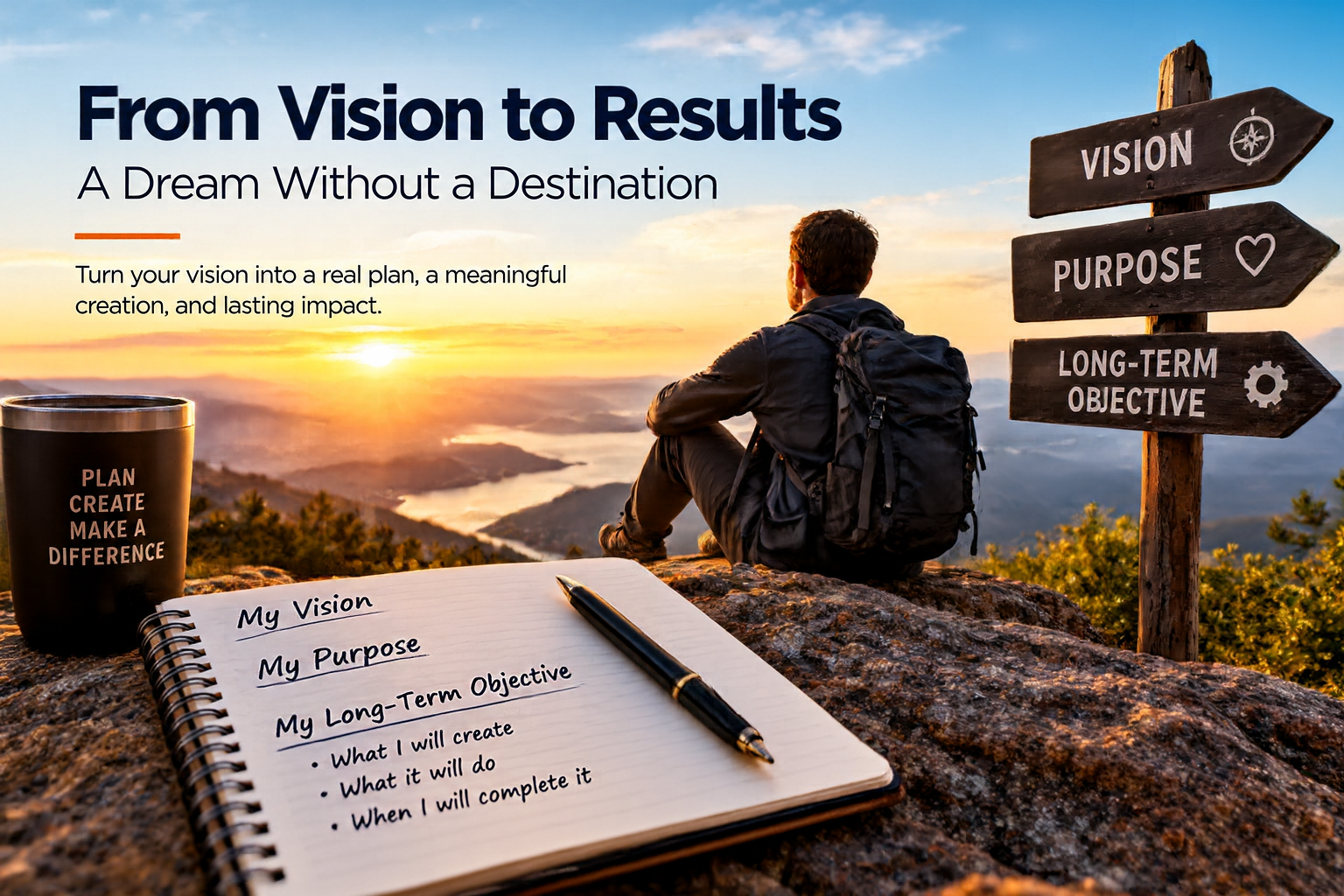 A clear vision provides direction. The Vision Map™ turns dreams into tangible objectives and meaningful results. Illustration created with AI assistance.